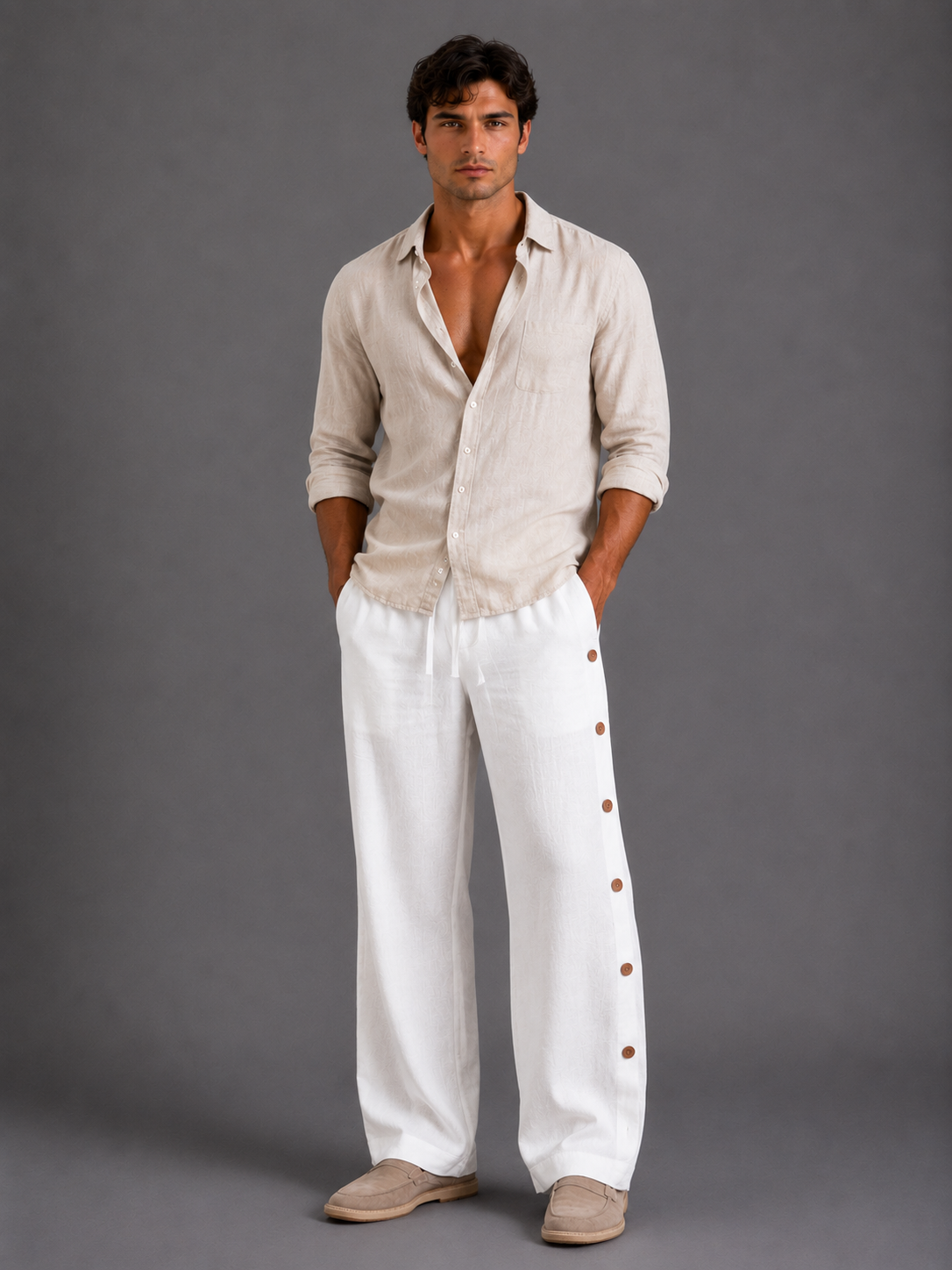 Pantalones Casuales de Lino y Algodón para Hombre