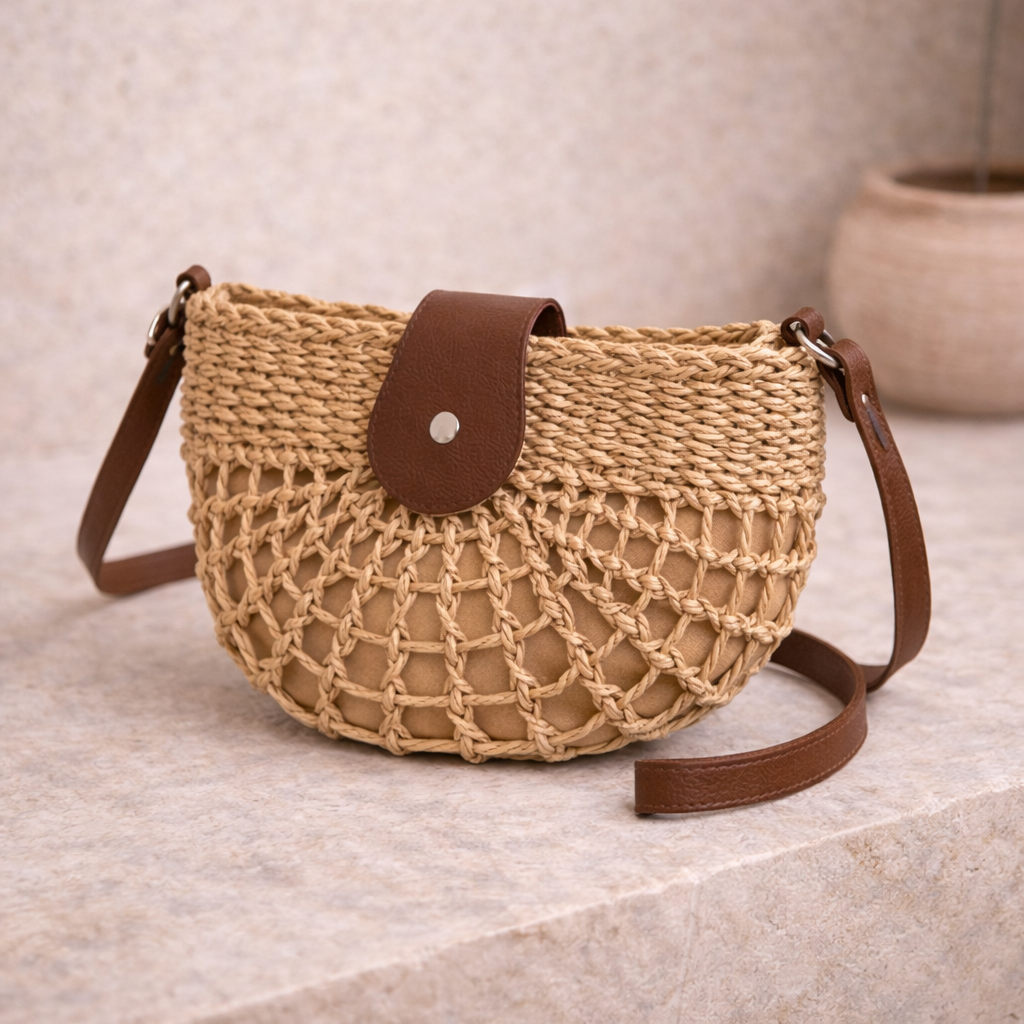 Bolso con Solapa de Contraste en Cuero