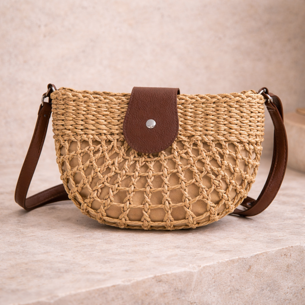 Bolso con Solapa de Contraste en Cuero