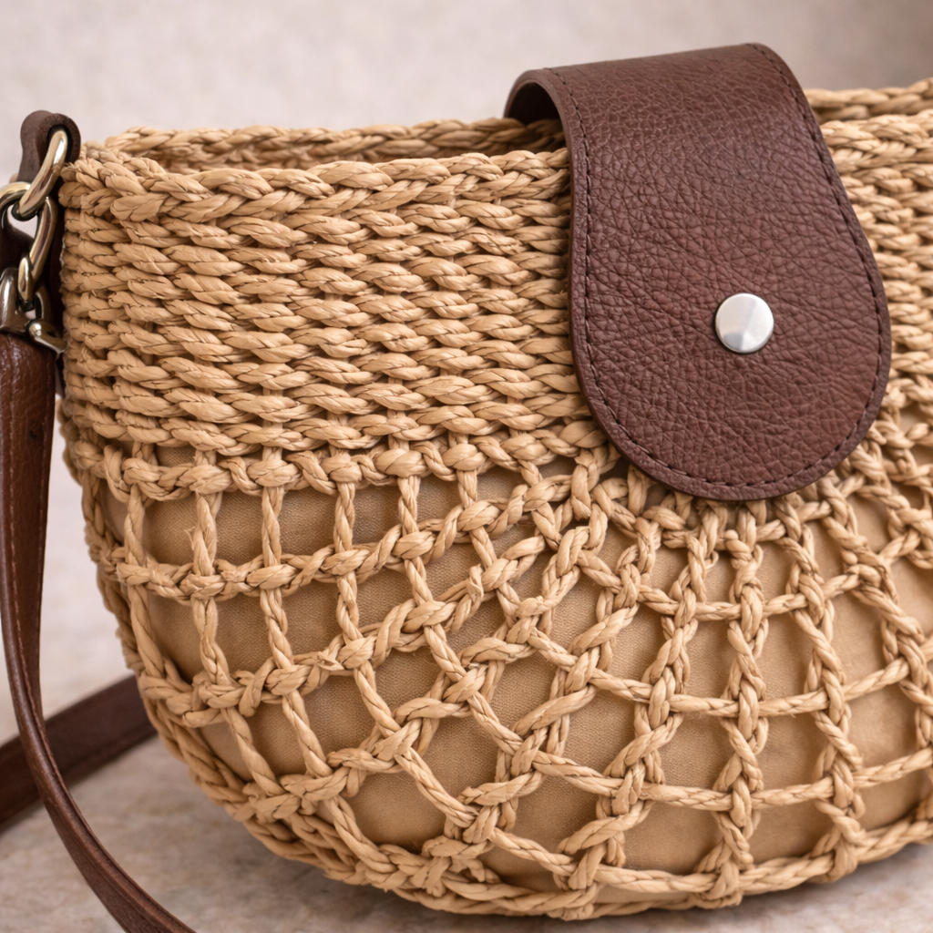 Bolso con Solapa de Contraste en Cuero